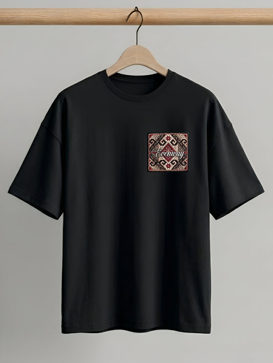 Evenway Anatolian Rug Beige Oversized Tee | Cultural Graphic Shirt