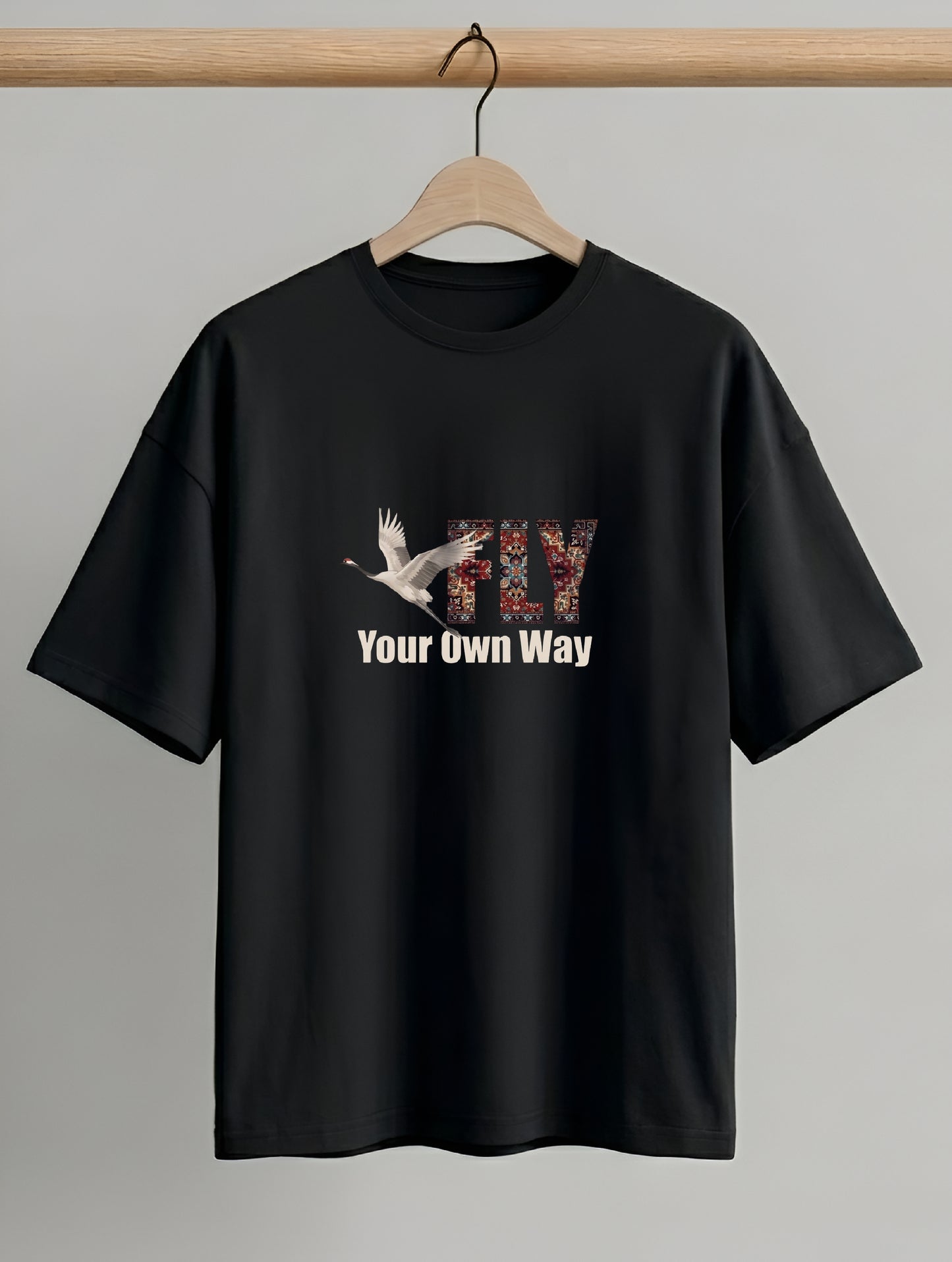 Evenway Fly Your Own Way Crane Print Graphic Oversized Tee