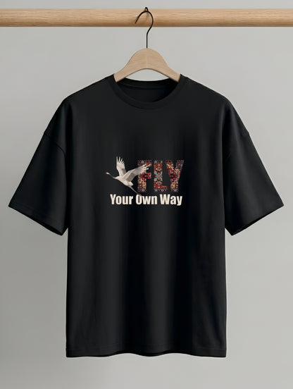Evenway Fly Your Own Way Crane Print Graphic Oversized Tee