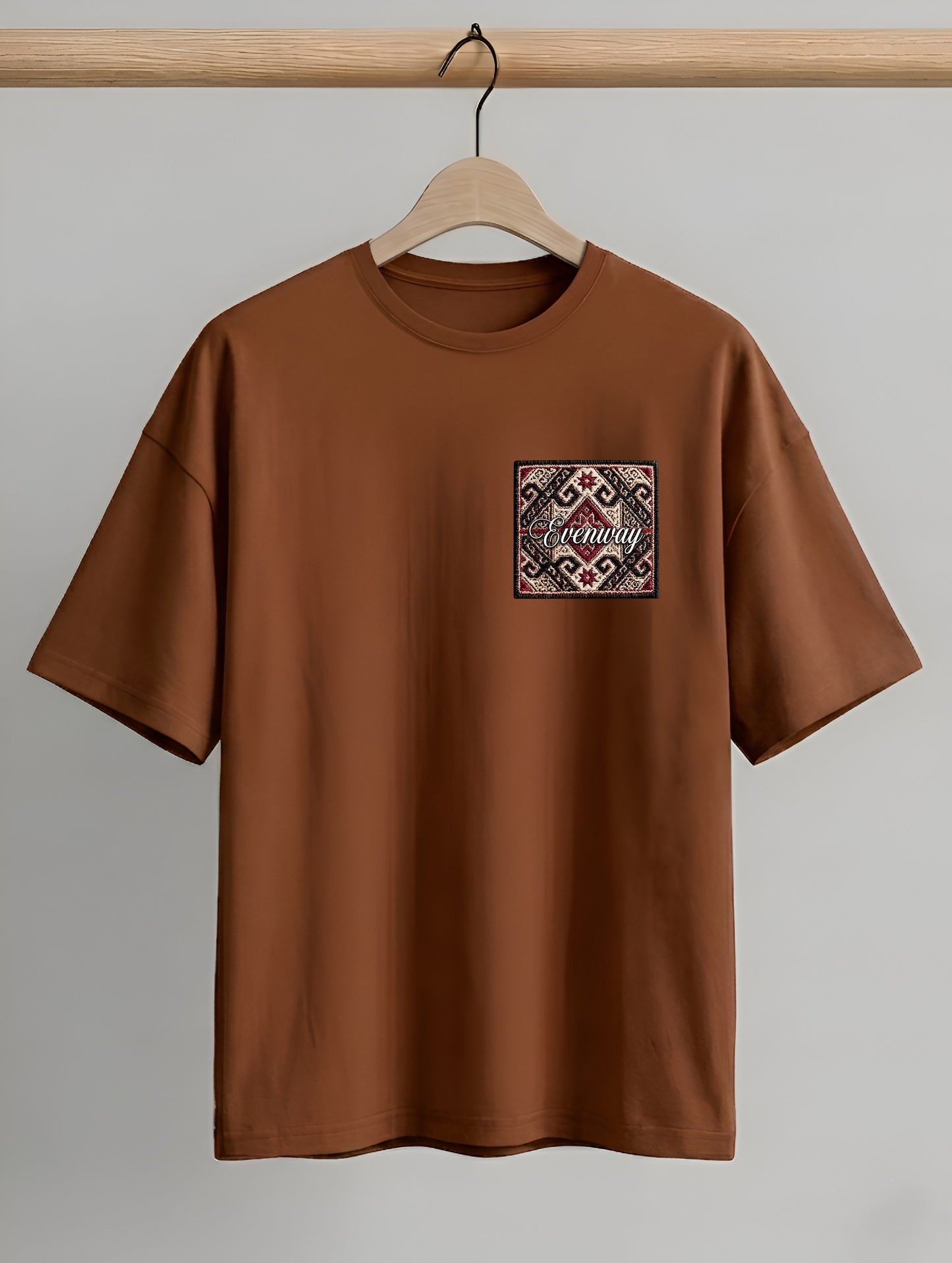 Evenway Anatolian Rug Beige Oversized Cultural Graphic Shirt