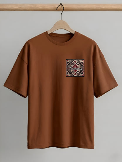 Evenway Anatolian Rug Beige Oversized Cultural Graphic Shirt