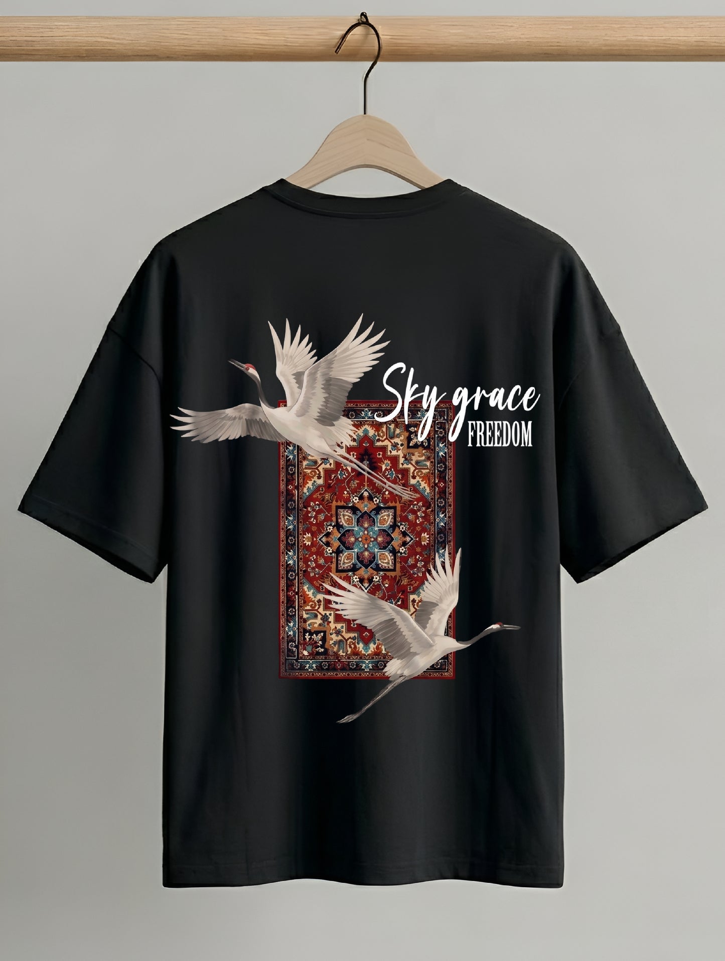 Evenway Fly Your Own Way Crane Print Graphic Oversized Tee