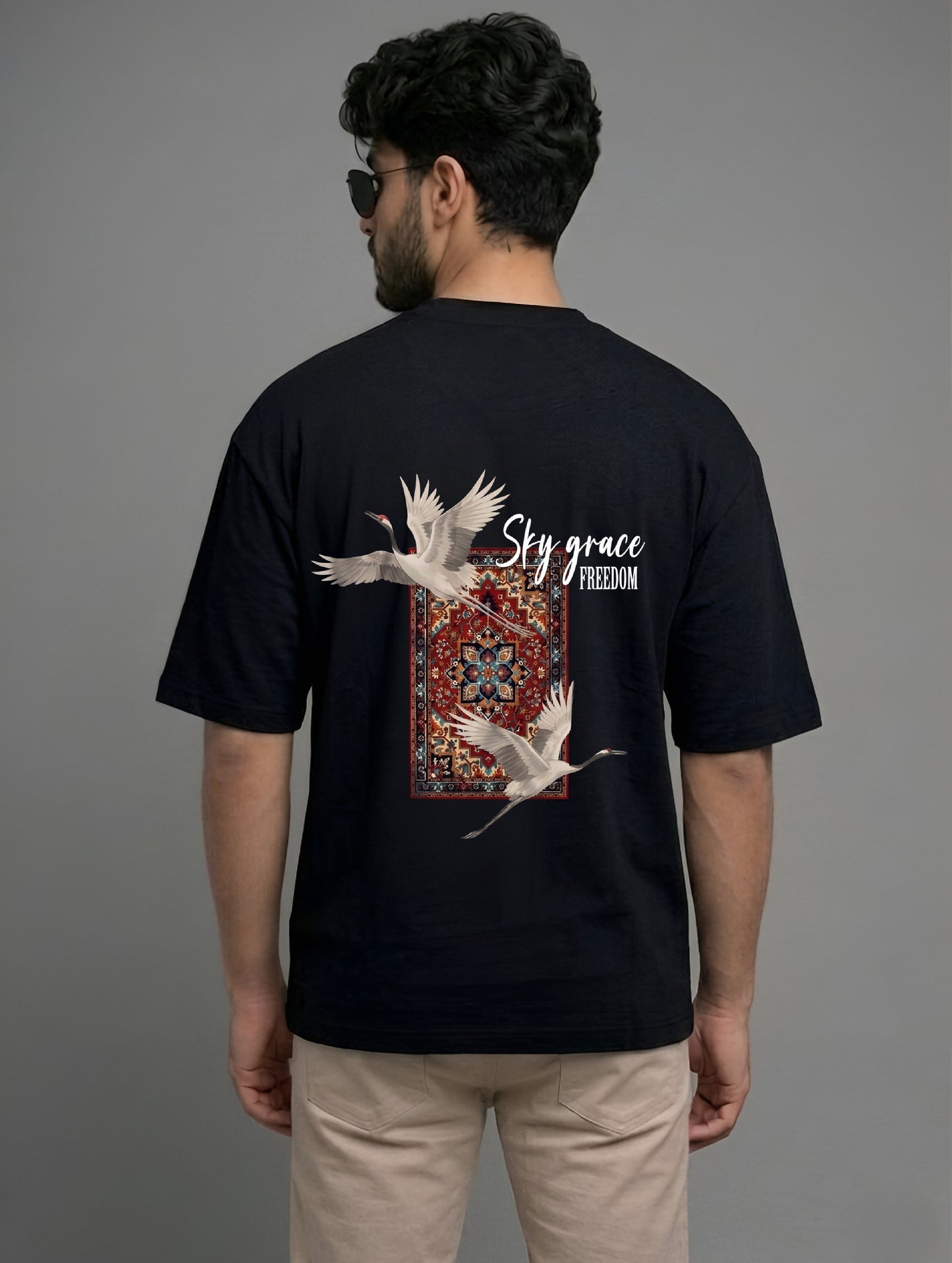 Evenway Fly Your Own Way Crane Print Graphic Oversized Tee