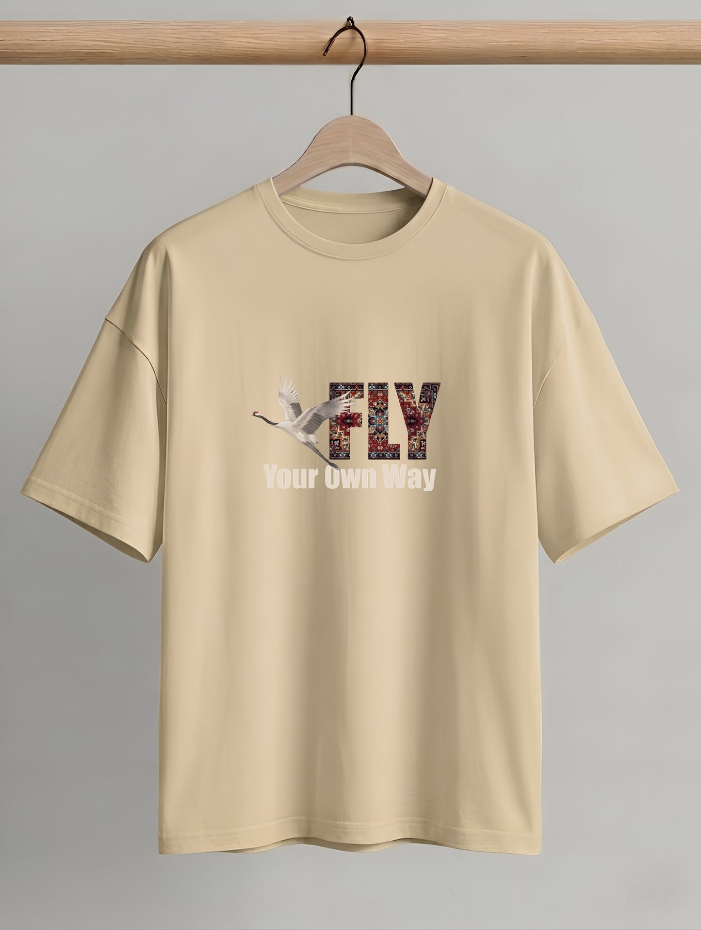 Evenway Fly Your Own Way Crane Print Graphic Oversized Tee