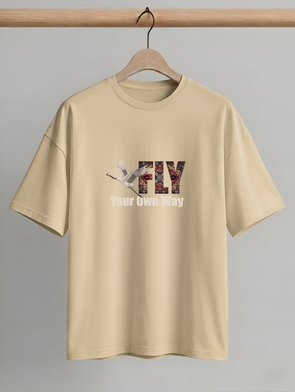 Evenway Fly Your Own Way Crane Print Graphic Oversized Tee