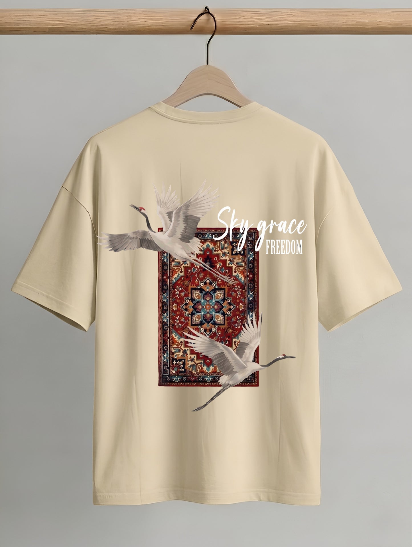 Evenway Fly Your Own Way Crane Print Graphic Oversized Tee