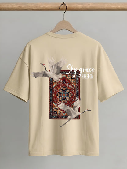 Evenway Fly Your Own Way Crane Print Graphic Oversized Tee