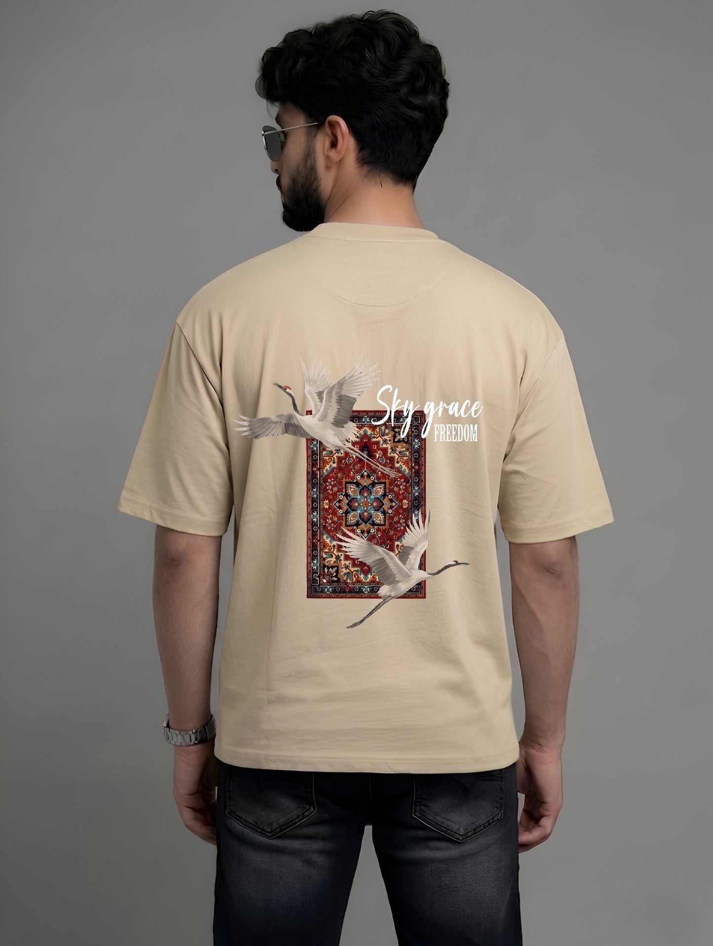 Evenway Fly Your Own Way Crane Print Graphic Oversized Tee
