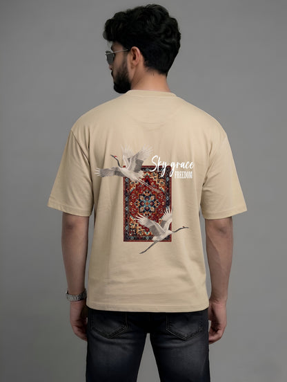 Evenway Fly Your Own Way Crane Print Graphic Oversized Tee