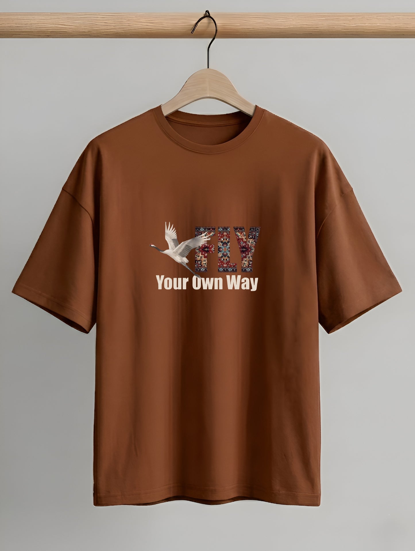 Evenway Fly Your Own Way Crane Print Graphic Oversized Tee