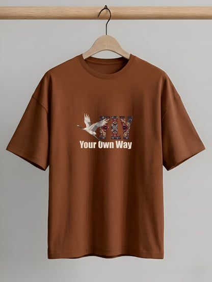 Evenway Fly Your Own Way Crane Print Graphic Oversized Tee