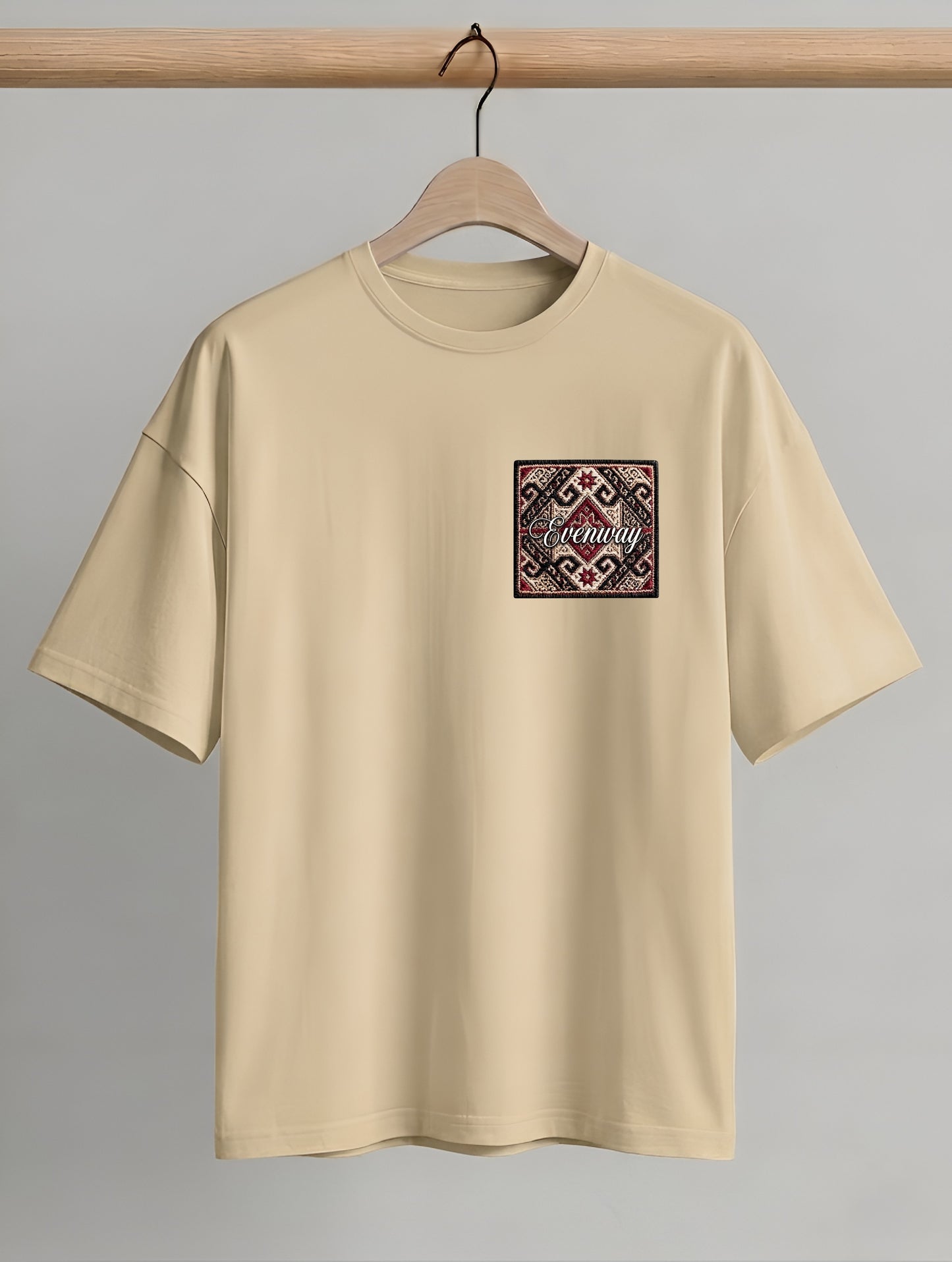 Evenway Anatolian Rug Beige Oversized Cultural Graphic Shirt