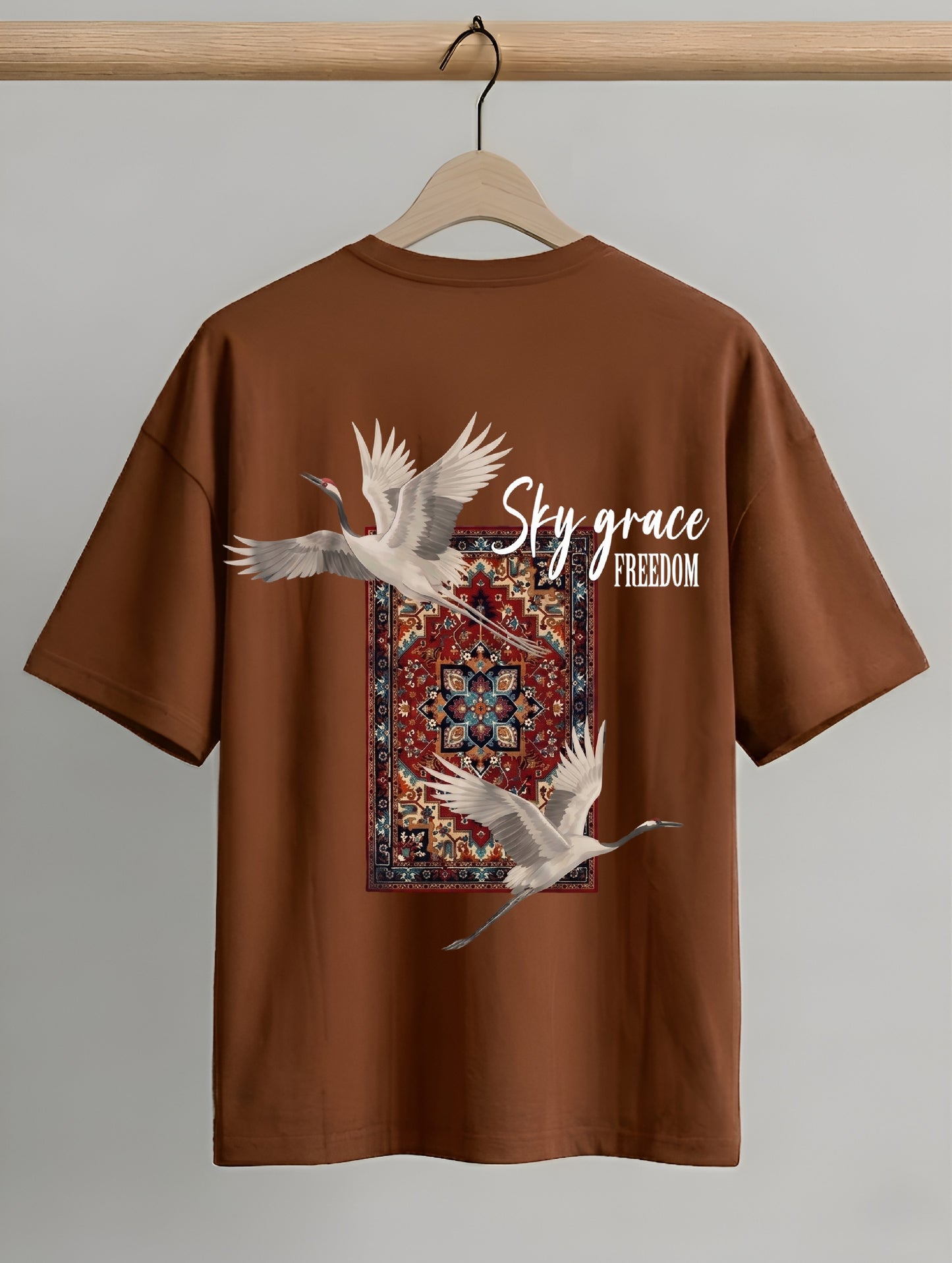Evenway Fly Your Own Way Crane Print Graphic Oversized Tee