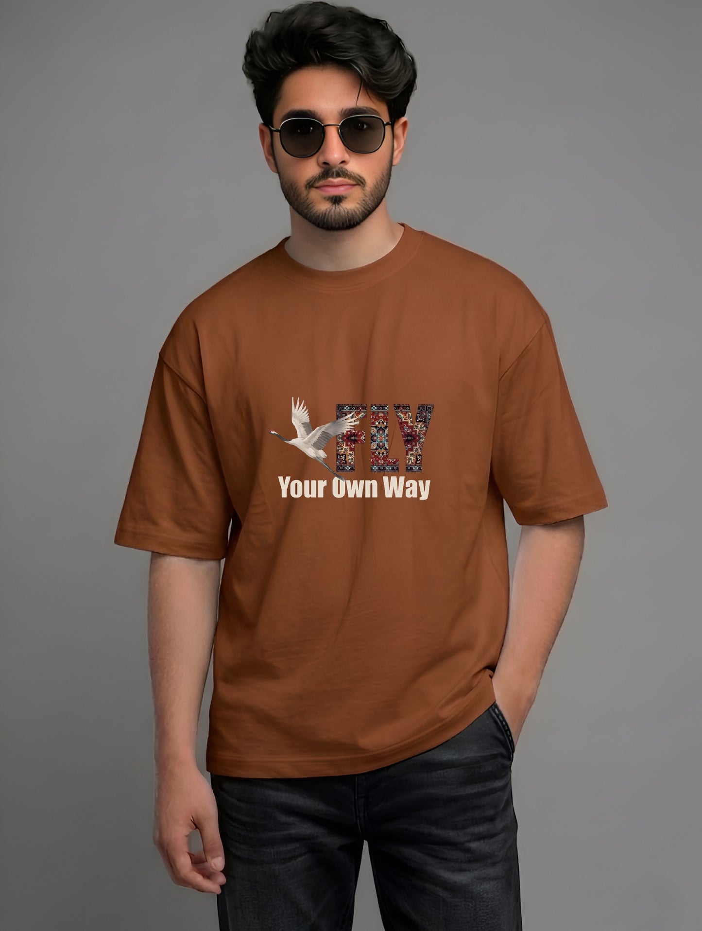 Evenway Fly Your Own Way Crane Print Graphic Oversized Tee