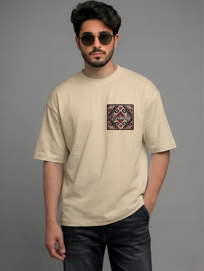 Evenway Anatolian Rug Beige Oversized Cultural Graphic Shirt