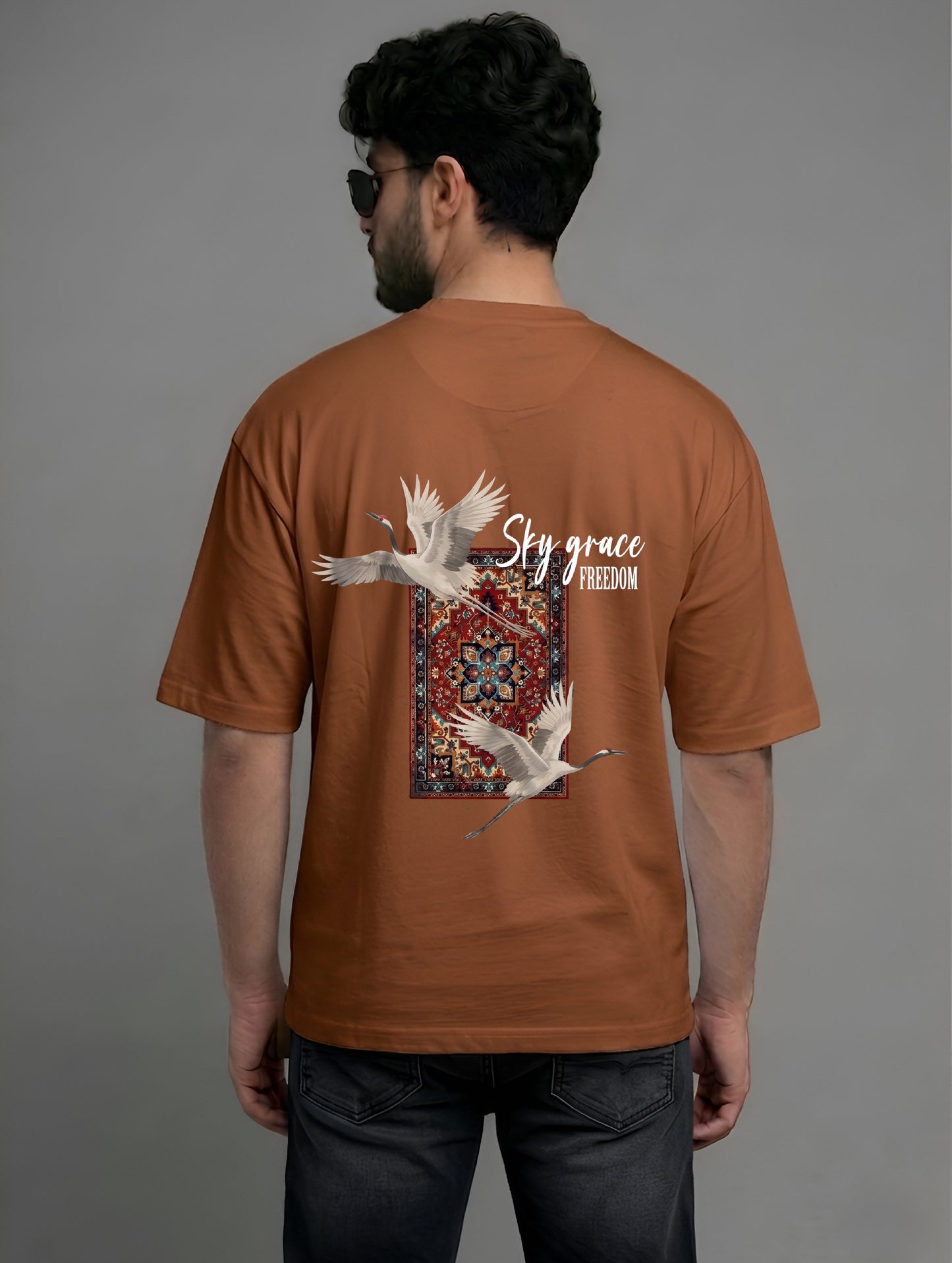 Evenway Fly Your Own Way Crane Print Graphic Oversized Tee