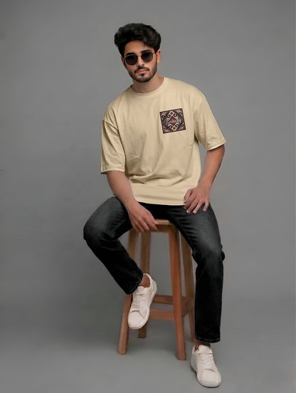 Evenway Anatolian Rug Beige Oversized Cultural Graphic Shirt