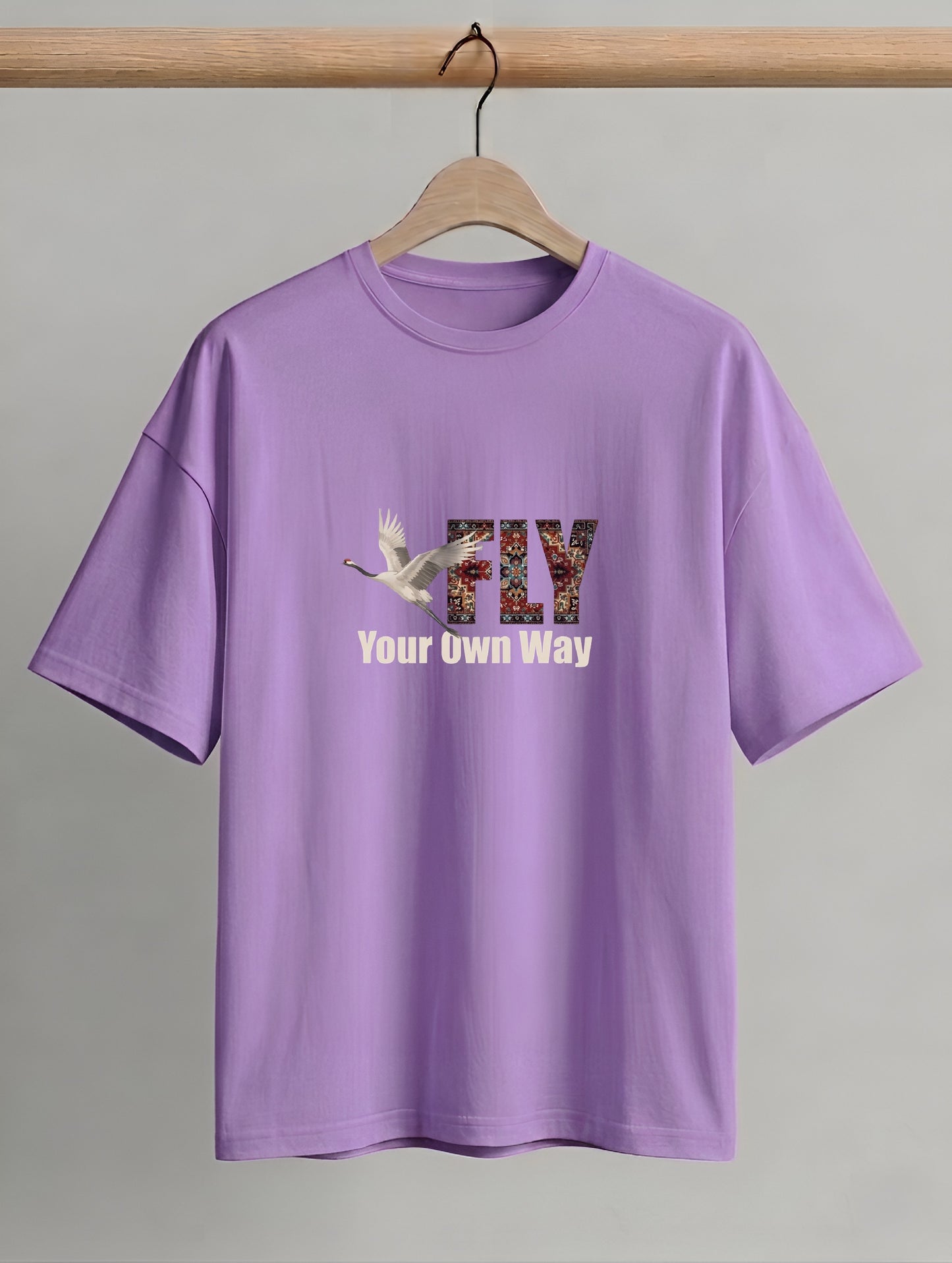 Evenway Fly Your Own Way Crane Print Graphic Oversized Tee