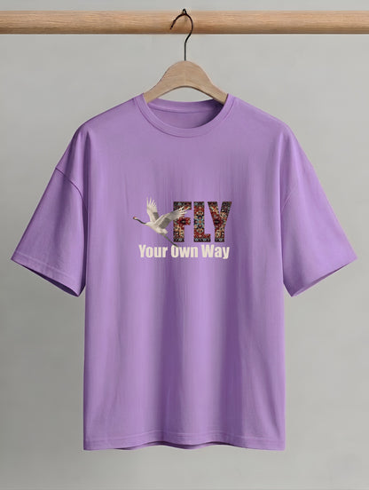 Evenway Fly Your Own Way Crane Print Graphic Oversized Tee