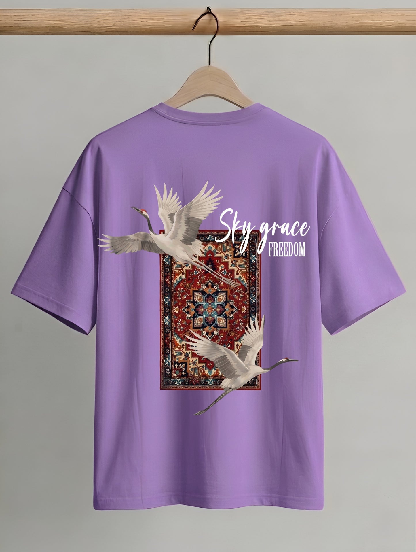 Evenway Fly Your Own Way Crane Print Graphic Oversized Tee