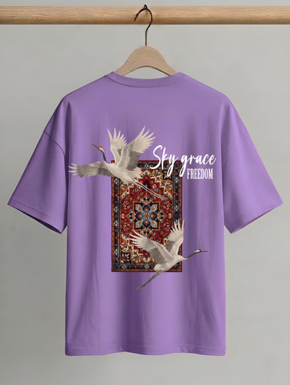 Evenway Fly Your Own Way Crane Print Graphic Oversized Tee