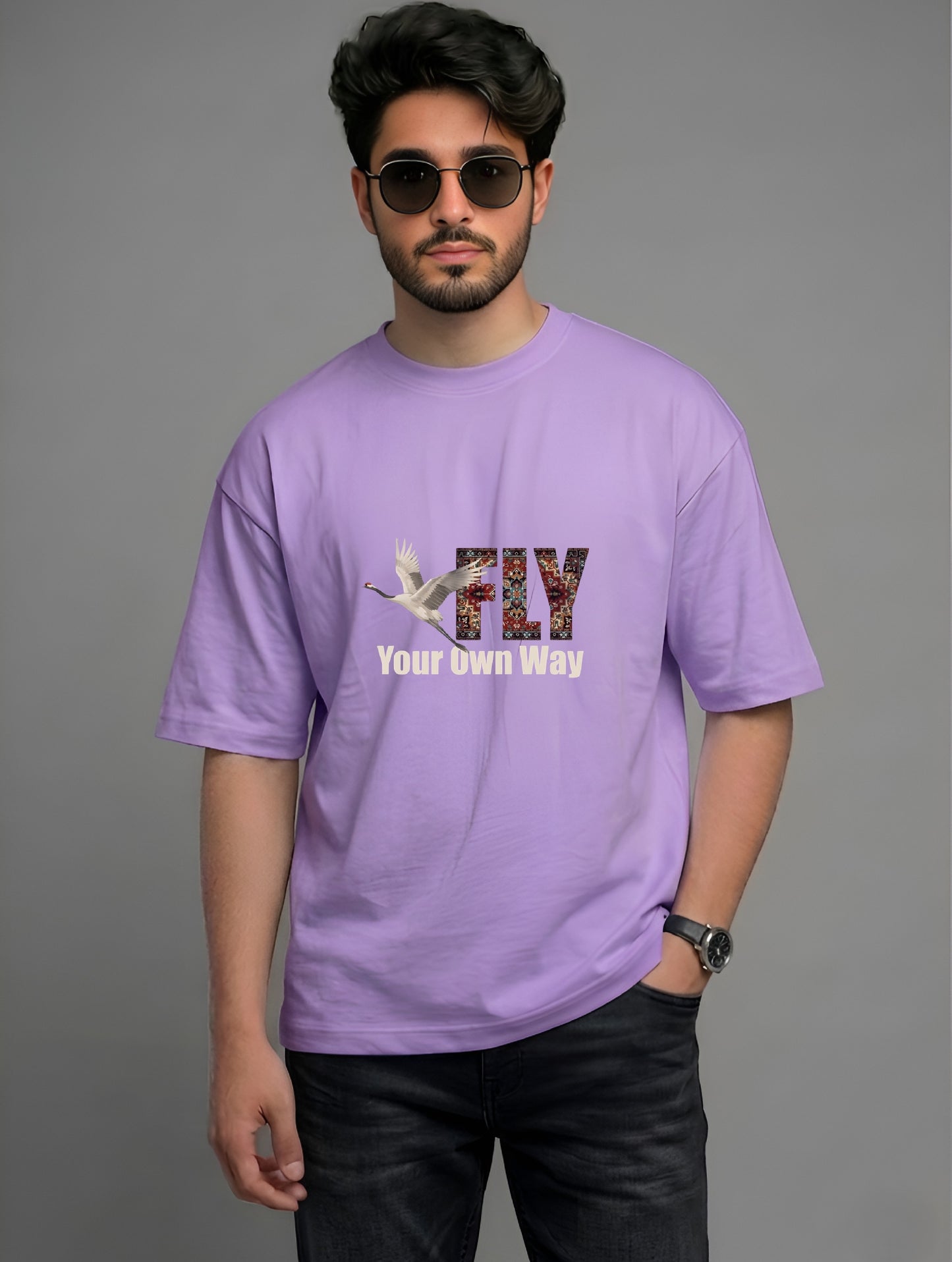 Evenway Fly Your Own Way Crane Print Graphic Oversized Tee