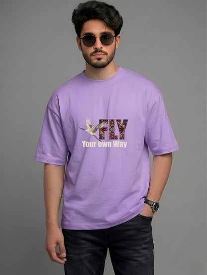 Evenway Fly Your Own Way Crane Print Graphic Oversized Tee