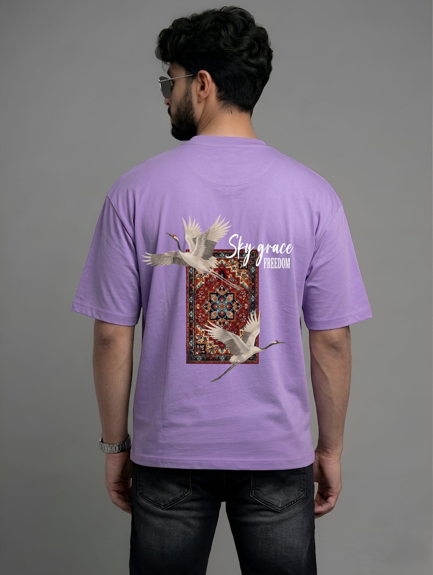 Evenway Fly Your Own Way Crane Print Graphic Oversized Tee