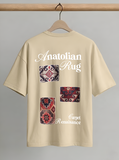 Evenway Anatolian Rug Beige Oversized Cultural Graphic Shirt