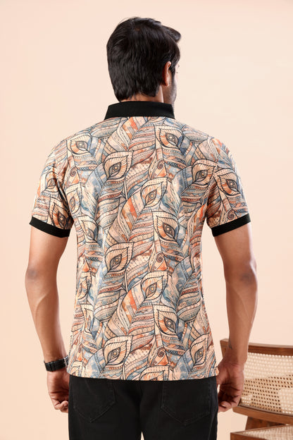 Evenway Men's Premium Abstract Leaf Printed Polo T-Shirt