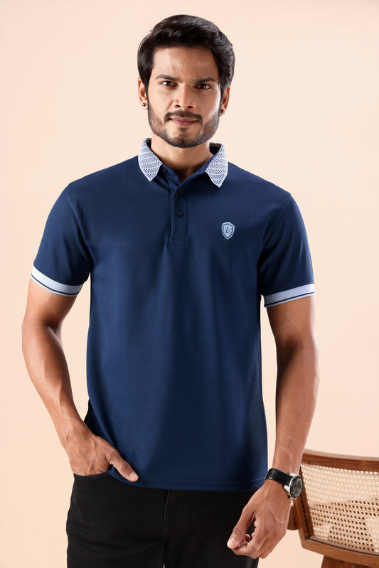 Evenway Men's Premium Navy Blue Polo with Contrast Collar
