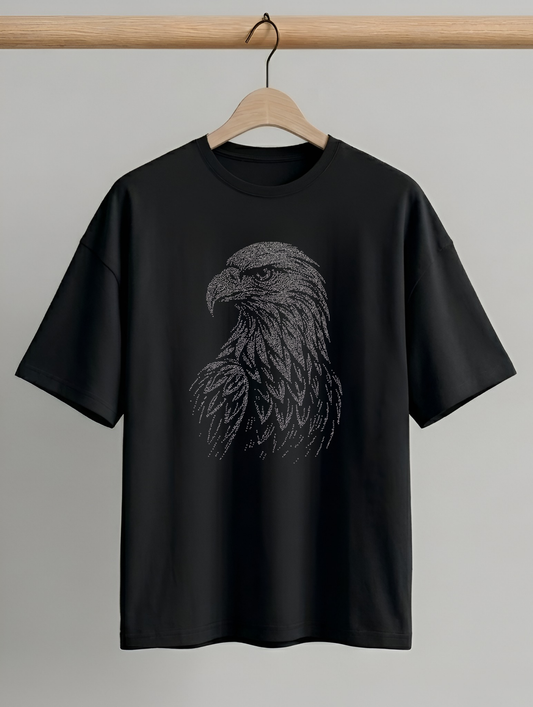 Evenway Midnight Eagle Graphic T-Shirt – Minimalist Dot Art Premium Cotton Tee