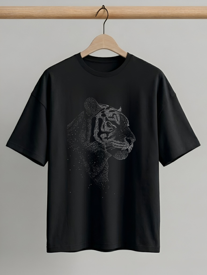 Evenway Shadow Tiger Graphic T-Shirt Minimalist Dot Art Tee