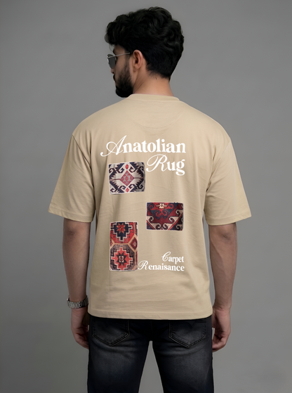 Evenway Anatolian Rug Beige Oversized Cultural Graphic Shirt