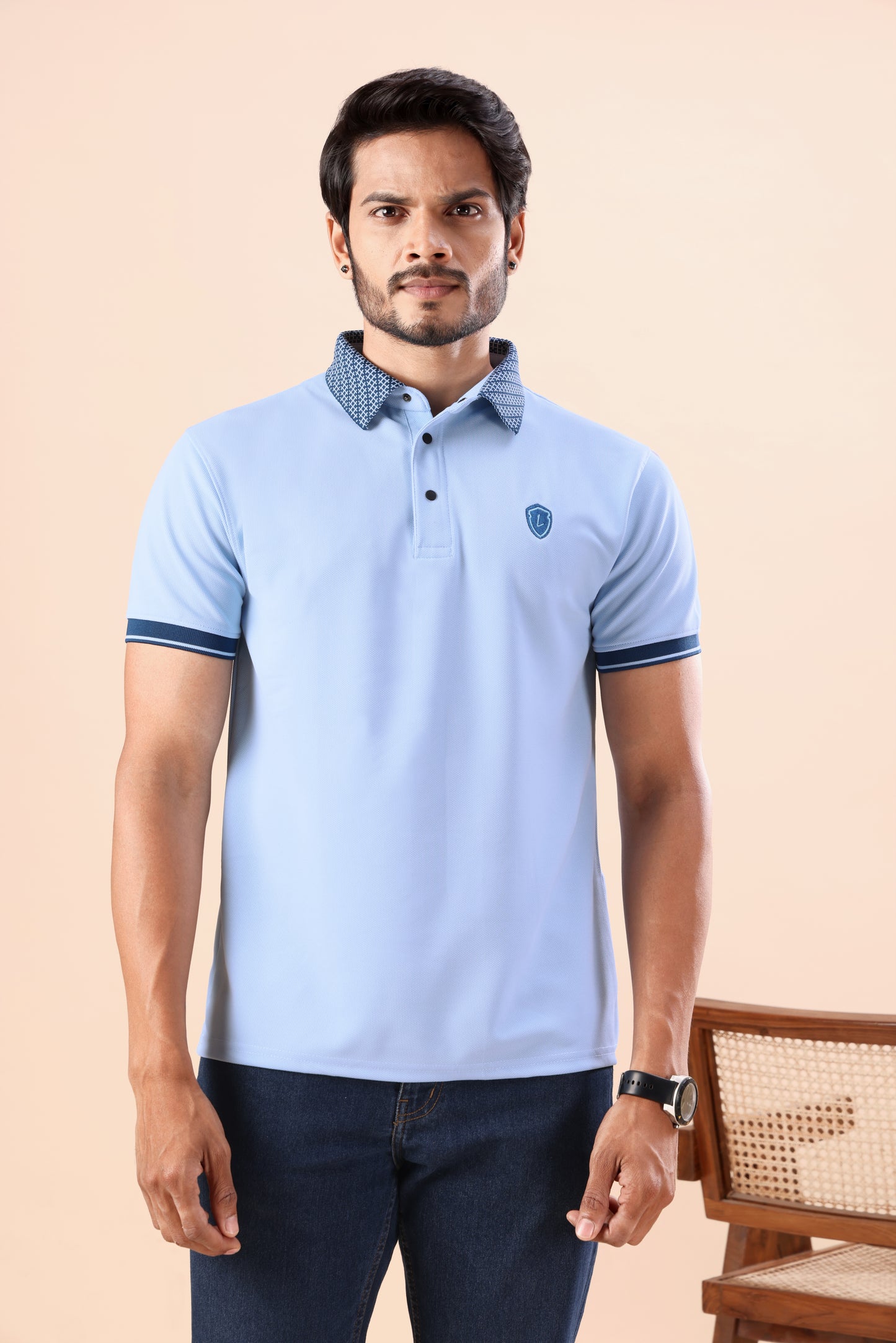 Evenway Men's Premium Sky Blue Polo with Contrast Collar