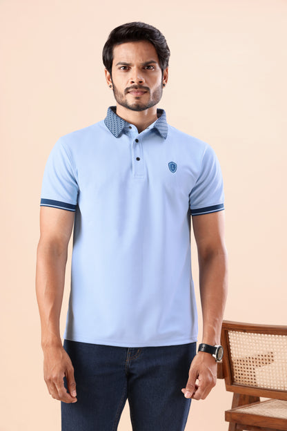 Evenway Men's Premium Sky Blue Polo with Contrast Collar
