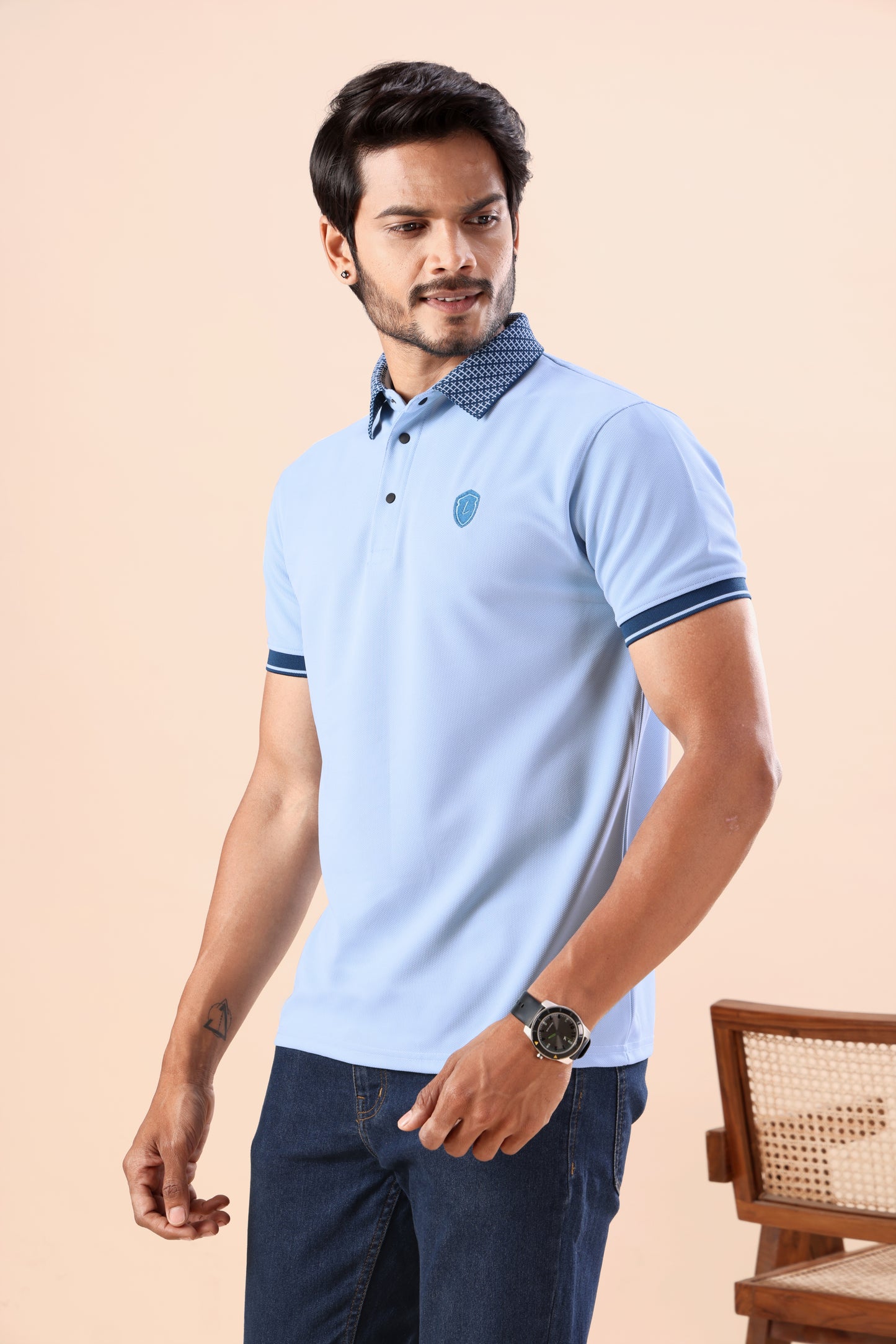 Evenway Men's Premium Sky Blue Polo with Contrast Collar