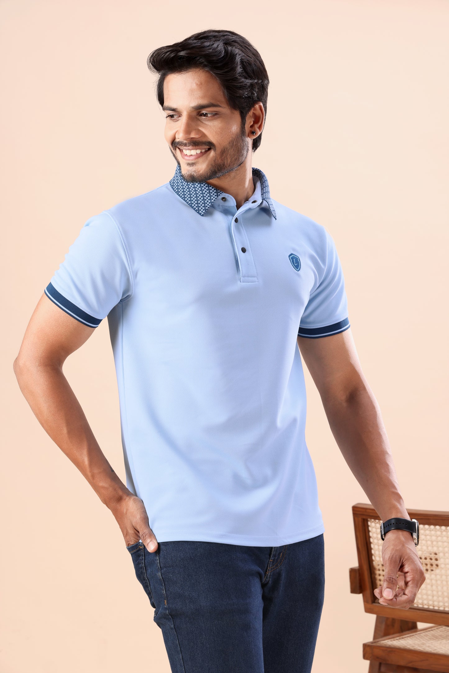 Evenway Men's Premium Sky Blue Polo with Contrast Collar
