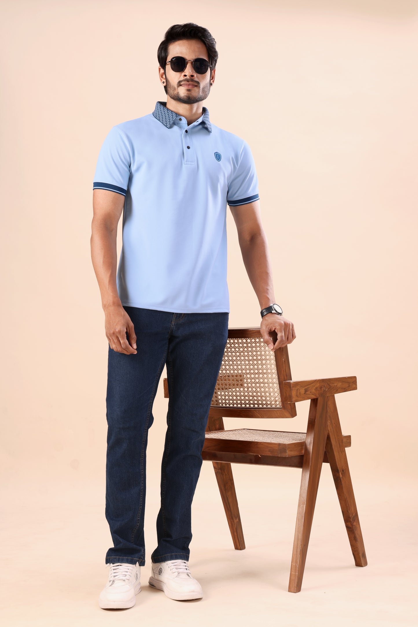Evenway Men's Premium Sky Blue Polo with Contrast Collar
