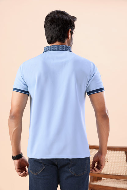 Evenway Men's Premium Sky Blue Polo with Contrast Collar