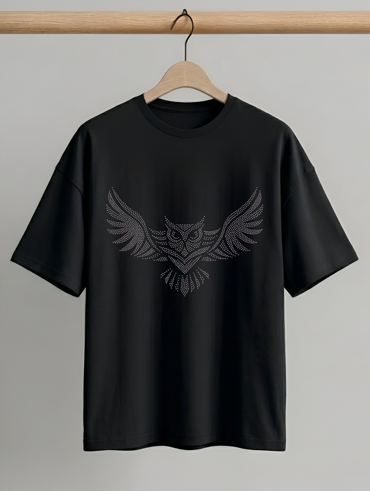 Evenway Midnight Owl Graphic T-Shirt – Minimalist Winged Design | Premium Cotton Unisex Tee