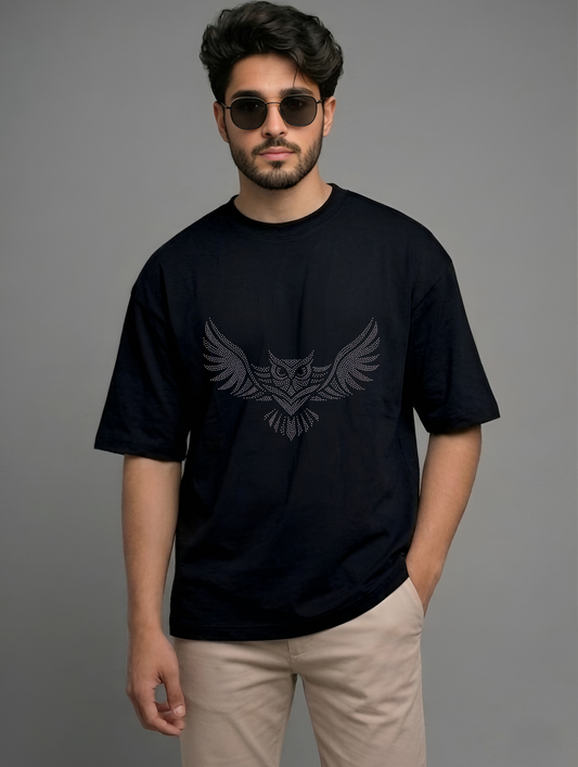 Evenway Midnight Owl Graphic T-Shirt – Minimalist Winged Design | Premium Cotton Unisex Tee