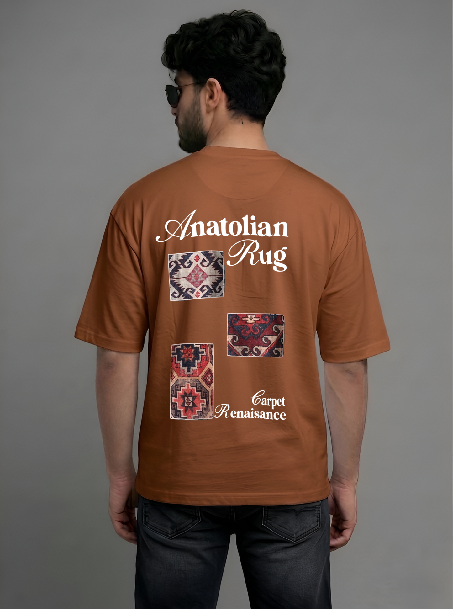 Evenway Anatolian Rug Beige Oversized Cultural Graphic Shirt