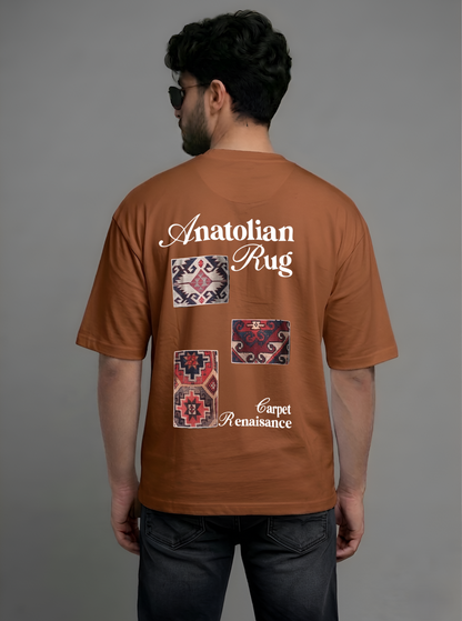 Evenway Anatolian Rug Beige Oversized Cultural Graphic Shirt