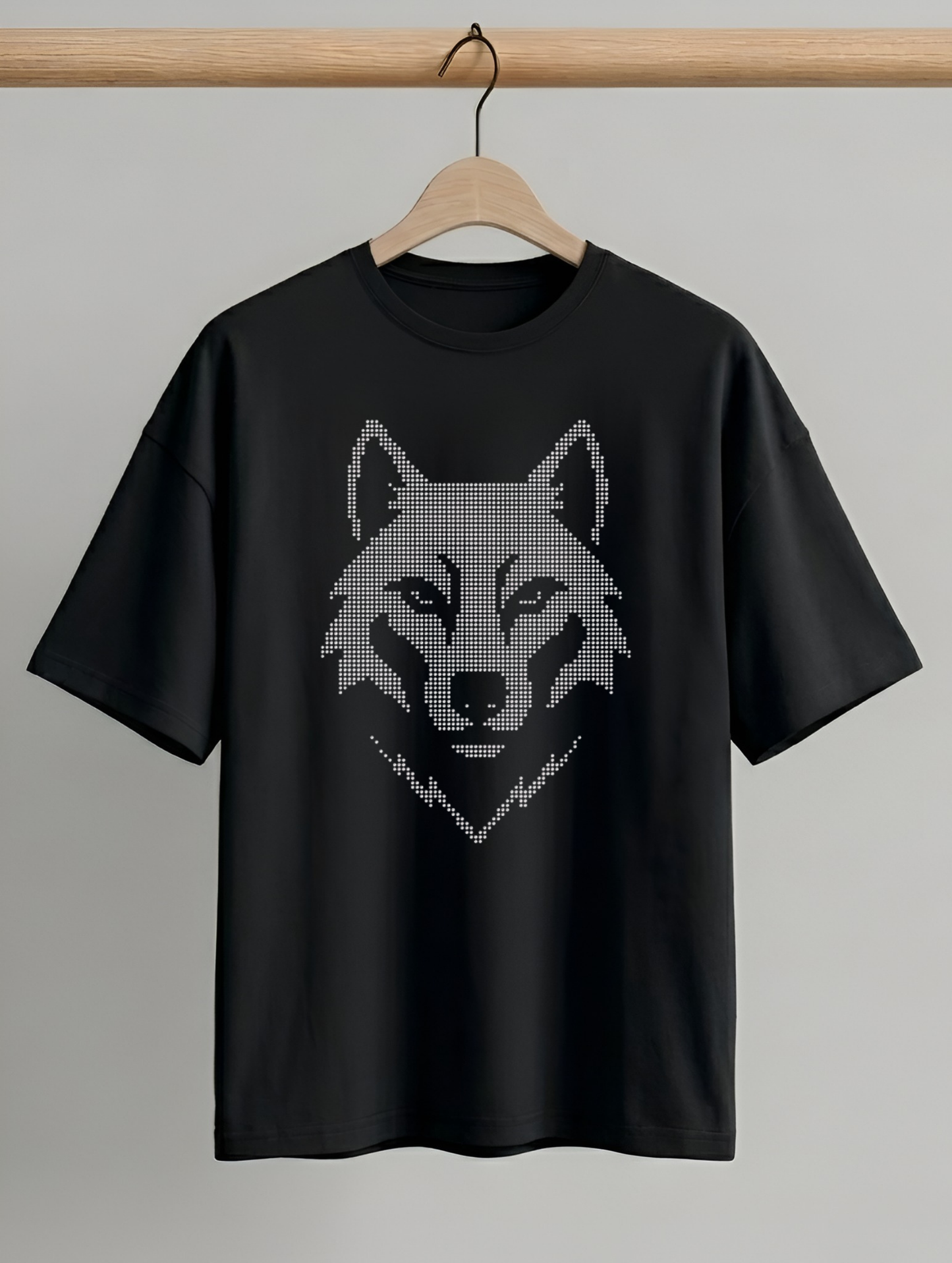 Evenway Shadow Wolf Graphic T-Shirt Minimalist Dotted Tee