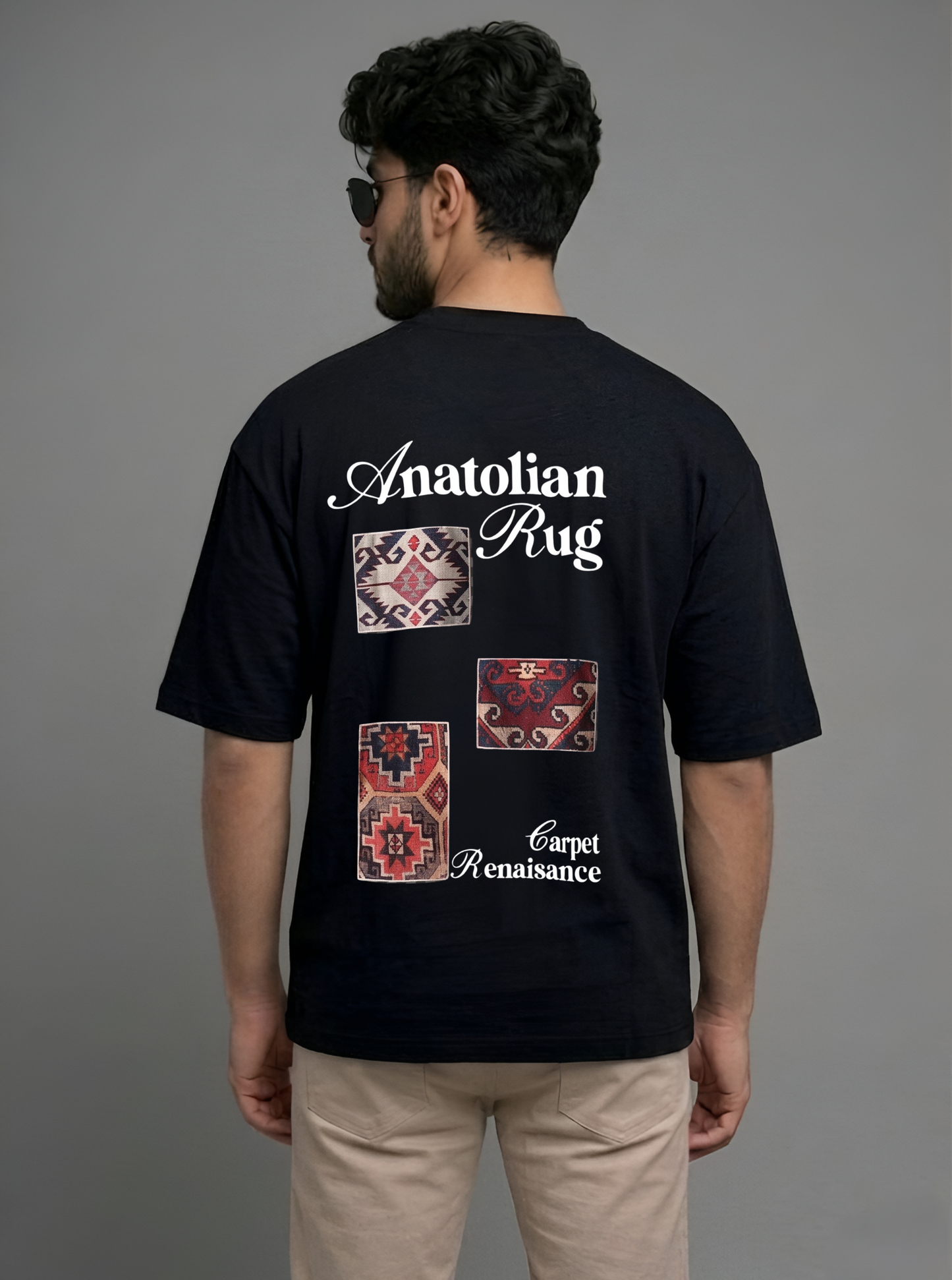 Evenway Anatolian Rug Beige Oversized Cultural Graphic Shirt