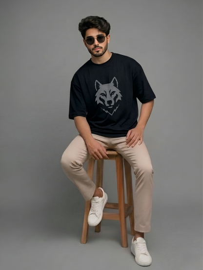 Evenway Shadow Wolf Graphic T-Shirt Minimalist Dotted Tee