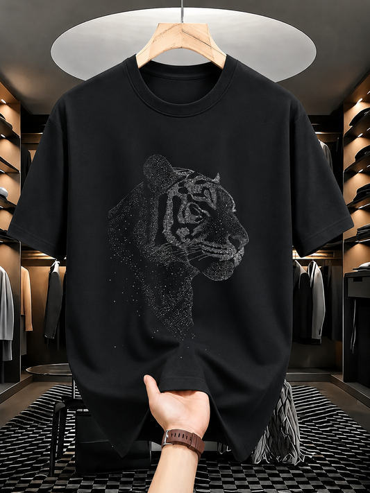 Evenway Shadow Tiger Graphic T-Shirt Minimalist Dot Art Tee