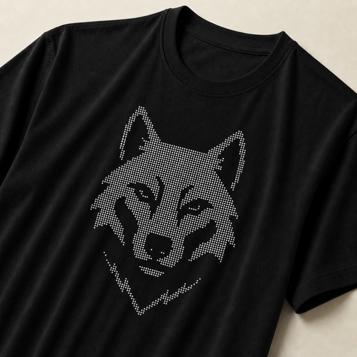 Evenway Shadow Wolf Graphic T-Shirt Minimalist Dotted Tee