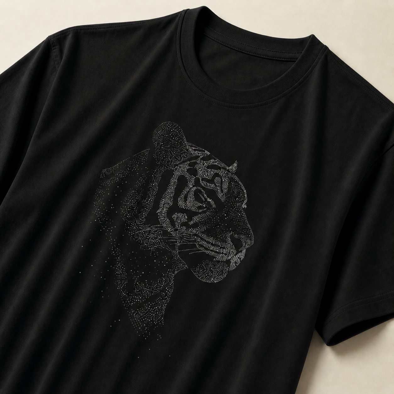 Evenway Shadow Tiger Graphic T-Shirt Minimalist Dot Art Tee